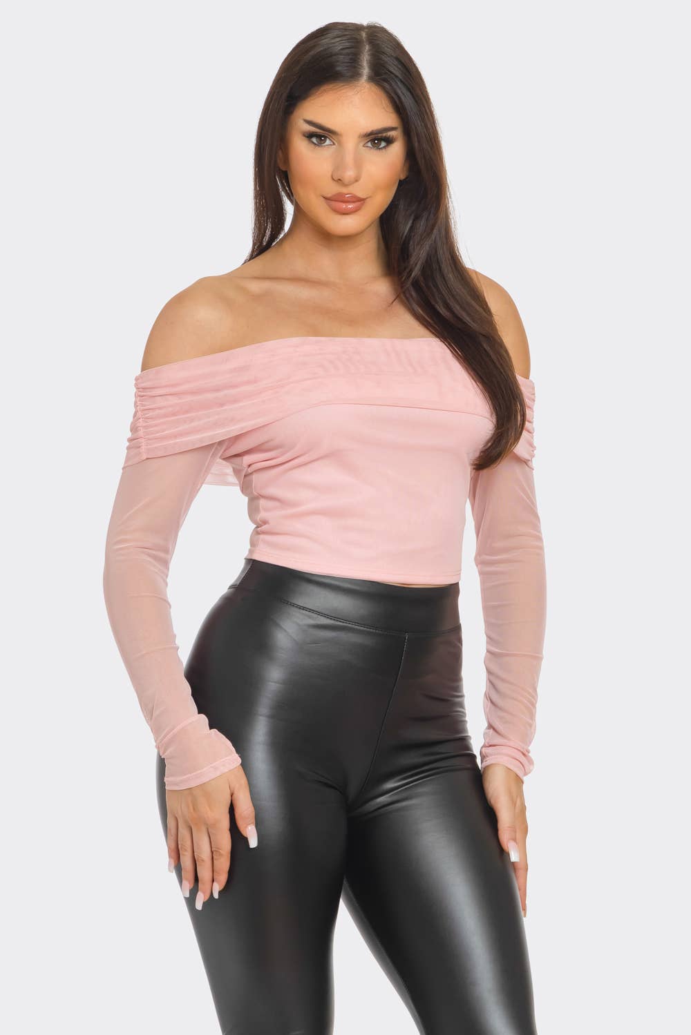 Mesh Front Inside Lining Off Shoulder Shirring Top