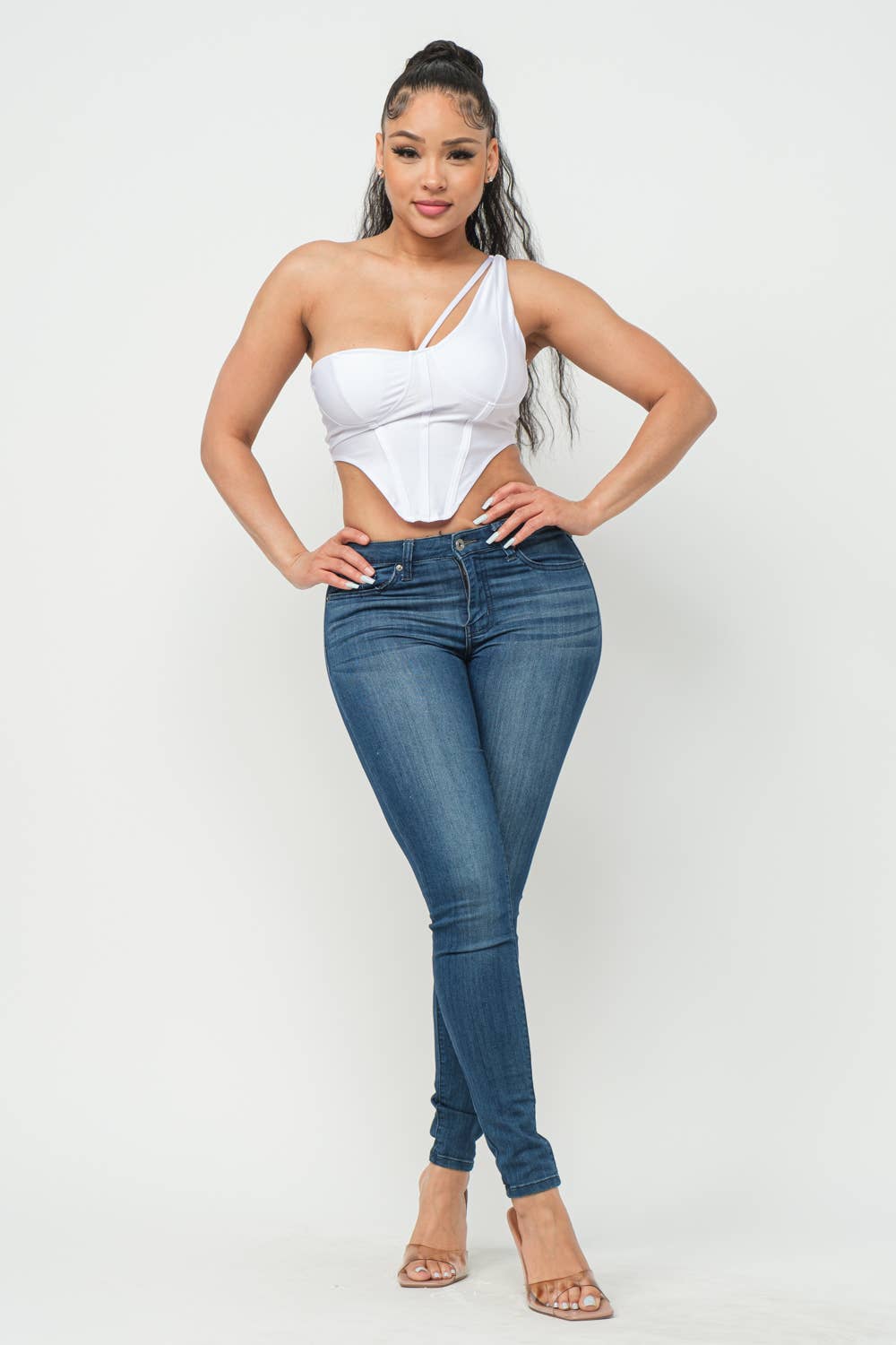 Boned Bodice Corset Style One Shoulder Crop Top