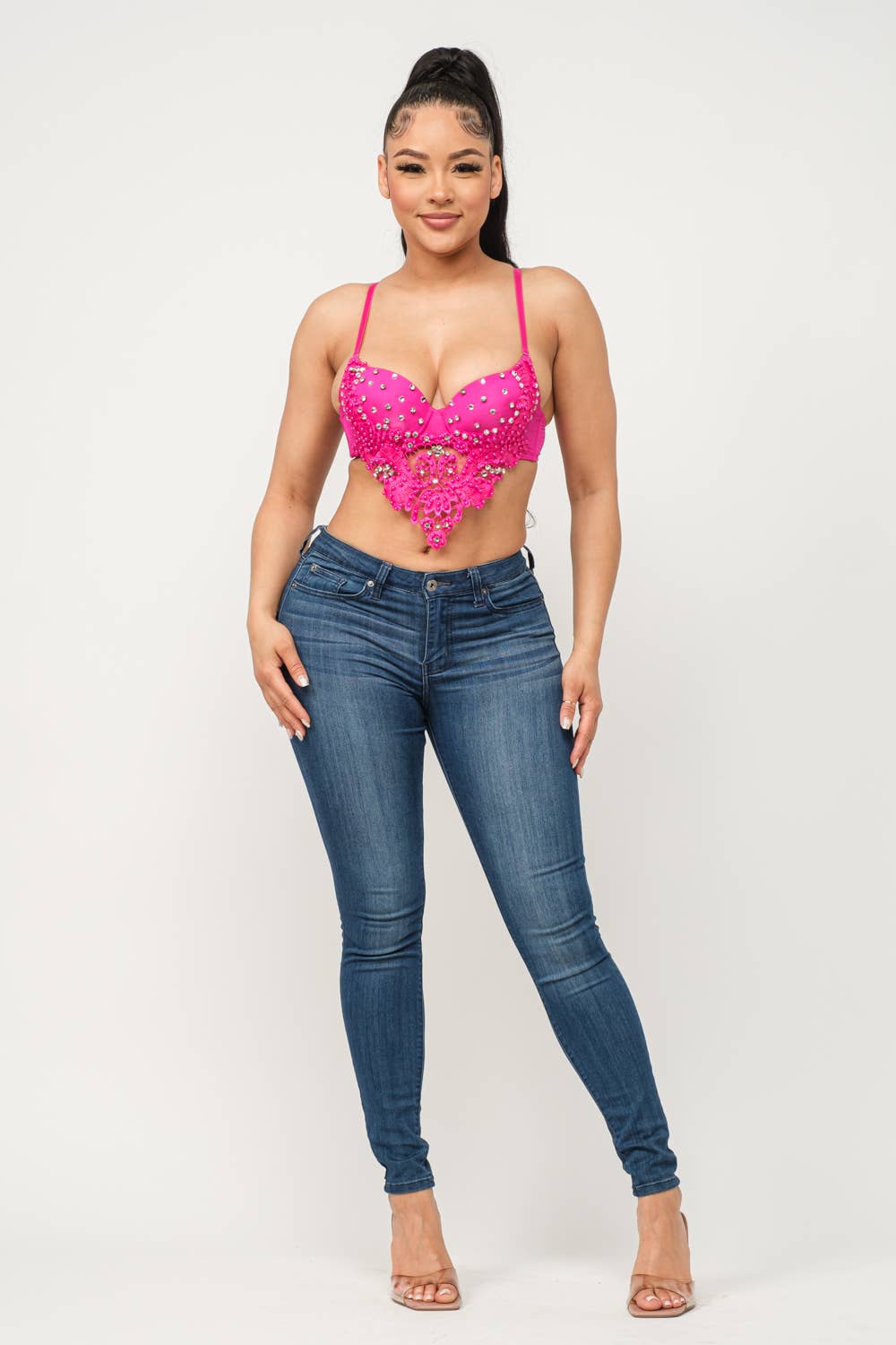 Rhinestone Lave Detail Padded Hanky Bustier Top