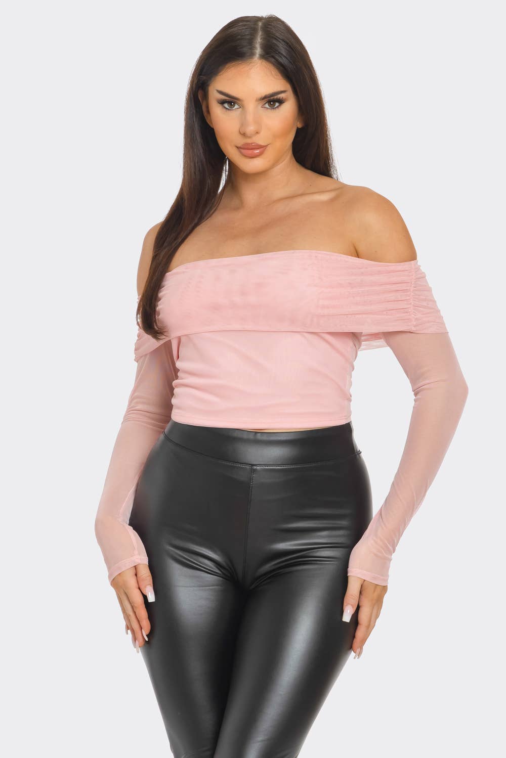 Mesh Front Inside Lining Off Shoulder Shirring Top