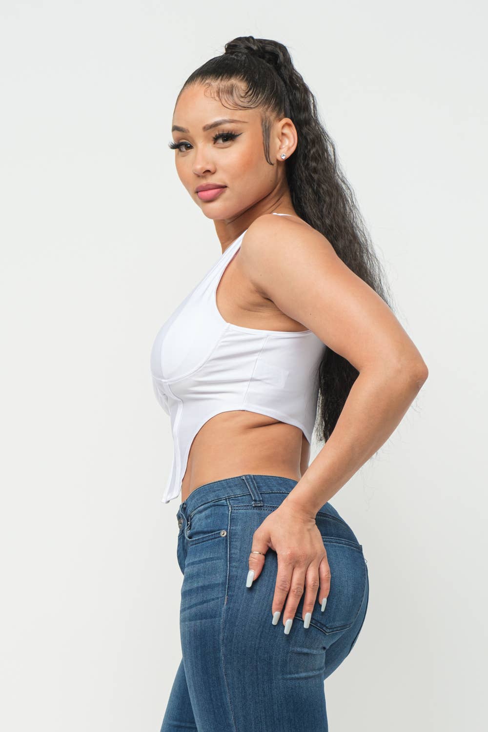 Boned Bodice Corset Style One Shoulder Crop Top