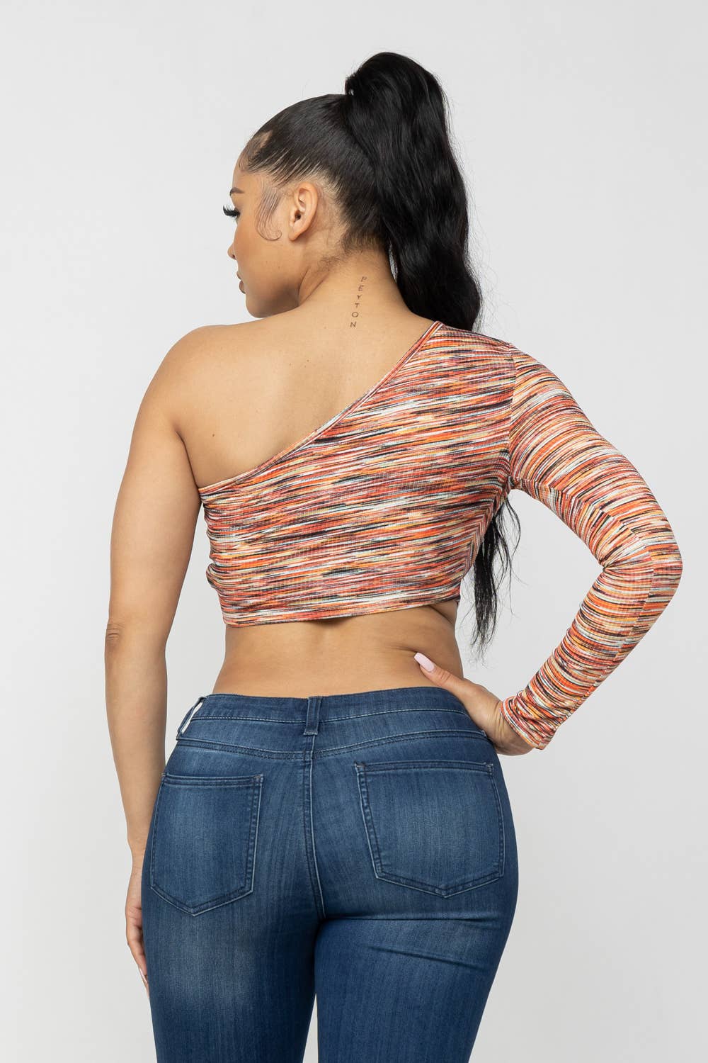 Space Dye One Shoulder Cut Out Detail Crop Top