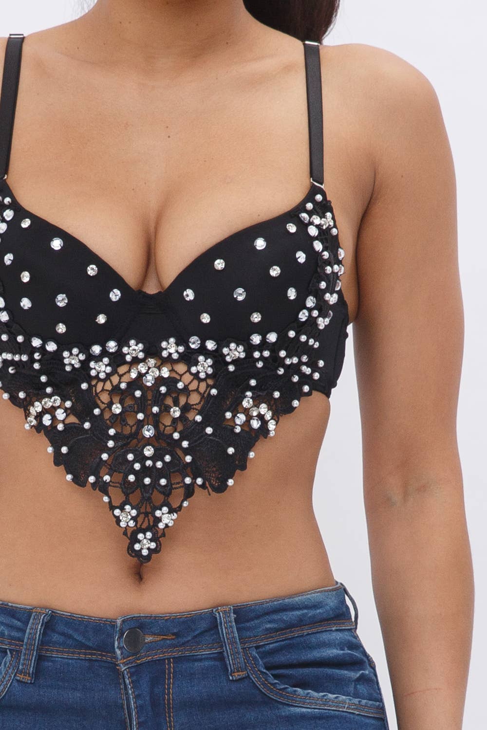 Rhinestone Lave Detail Padded Hanky Bustier Top