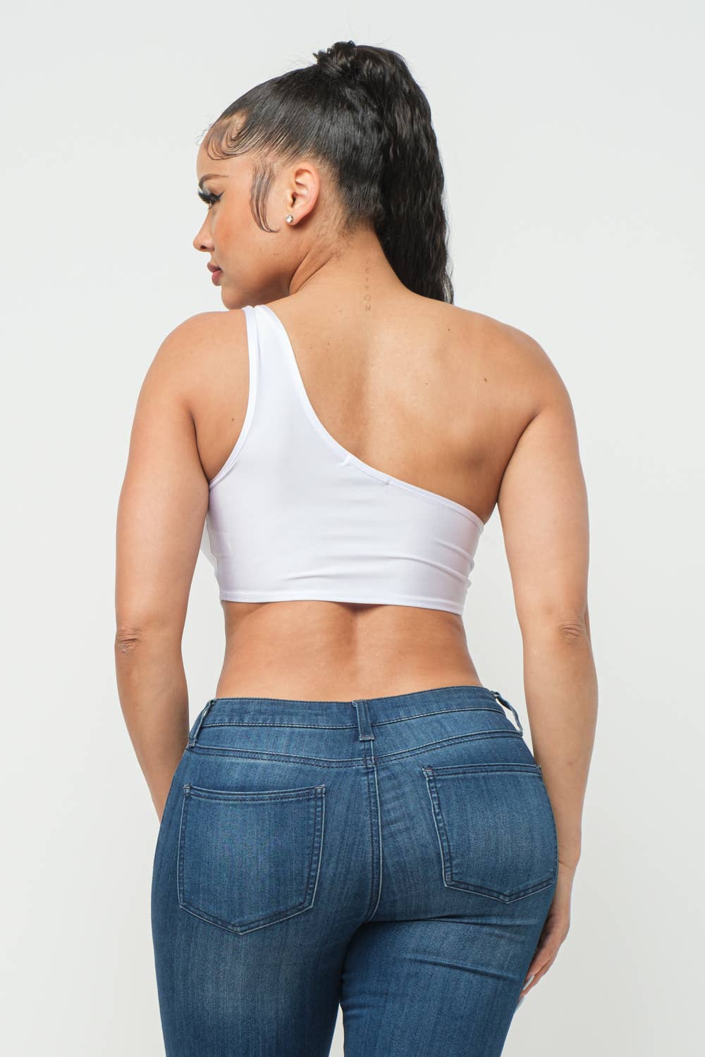 Boned Bodice Corset Style One Shoulder Crop Top