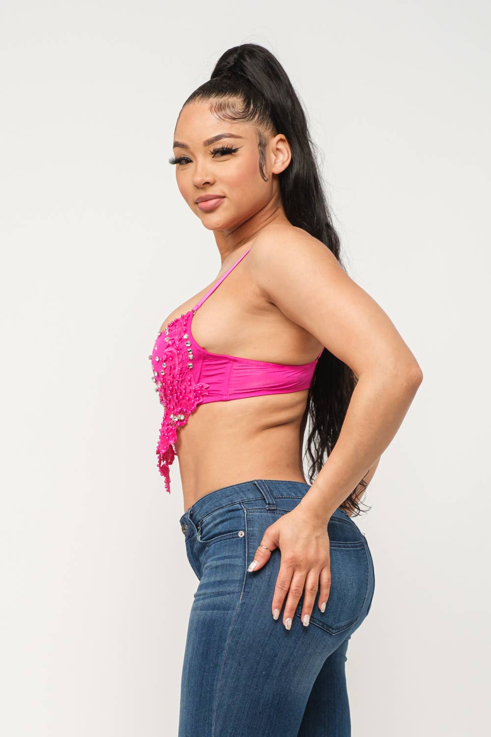 Rhinestone Lave Detail Padded Hanky Bustier Top