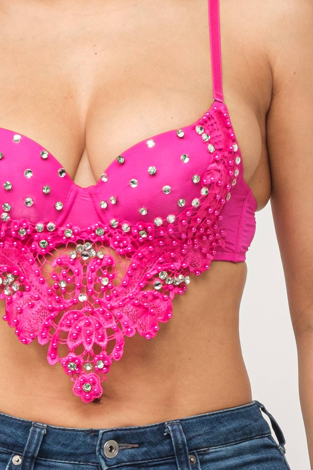 Rhinestone Lave Detail Padded Hanky Bustier Top