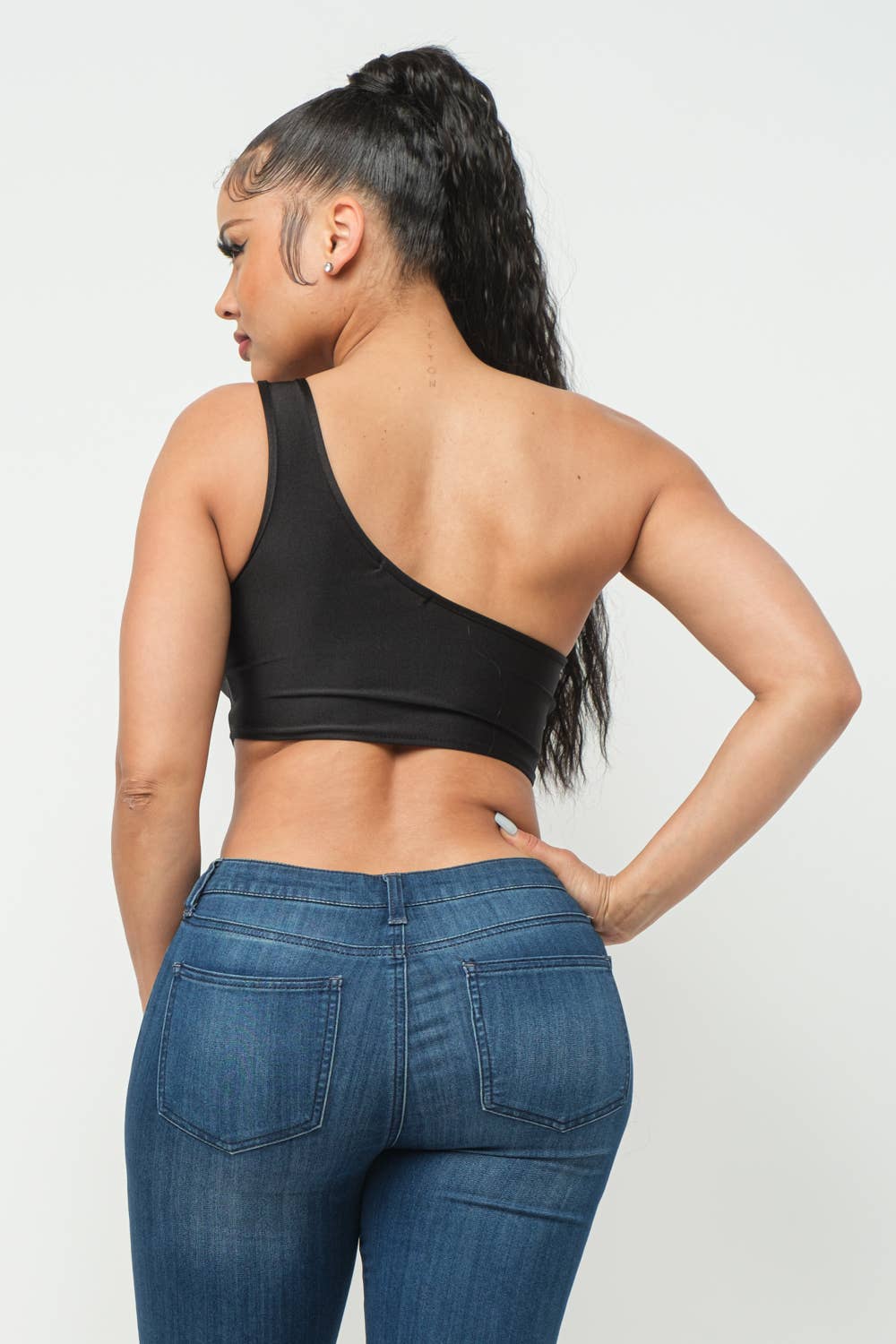 Boned Bodice Corset Style One Shoulder Crop Top
