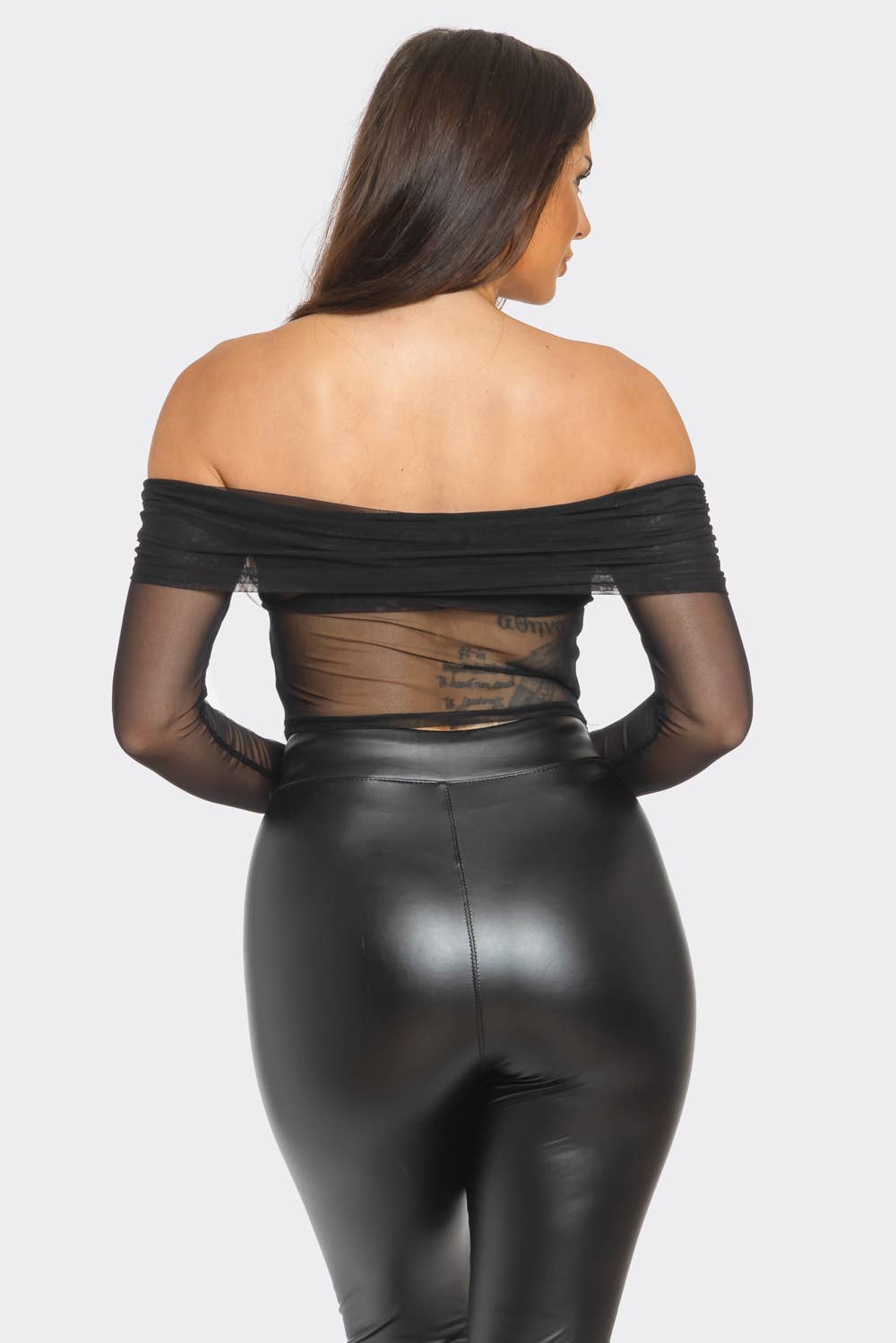 Mesh Front Inside Lining Off Shoulder Shirring Top