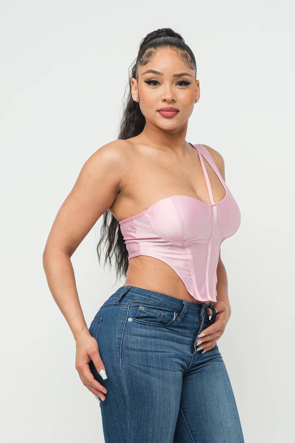 Boned Bodice Corset Style One Shoulder Crop Top