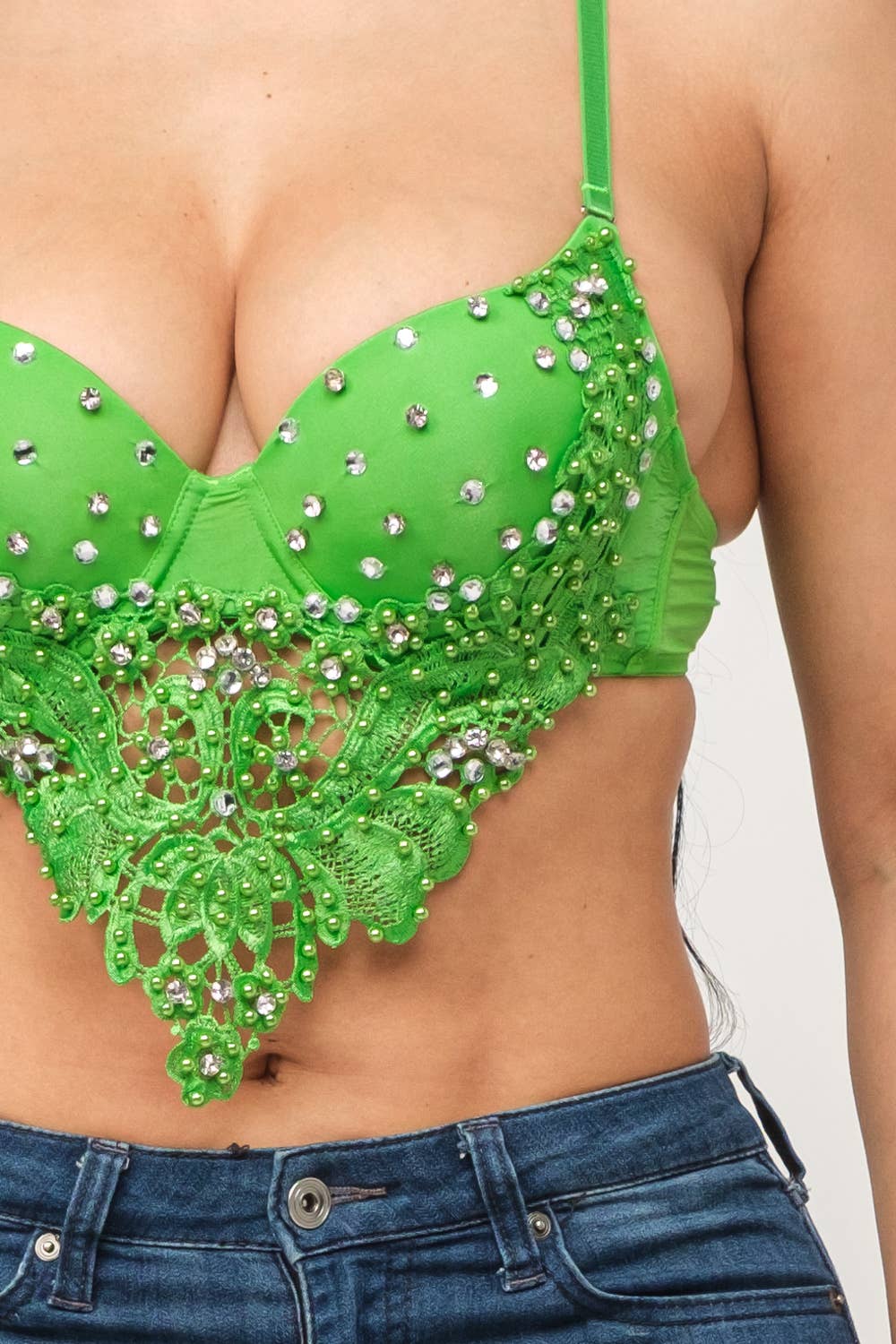 Rhinestone Lave Detail Padded Hanky Bustier Top