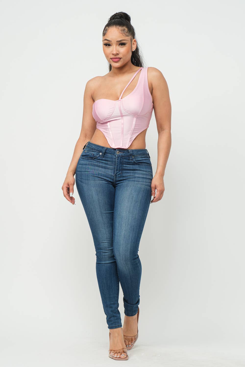 Boned Bodice Corset Style One Shoulder Crop Top