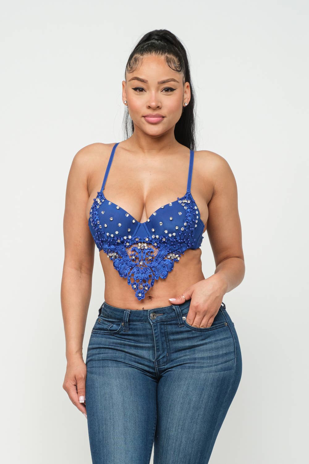 Rhinestone Lave Detail Padded Hanky Bustier Top