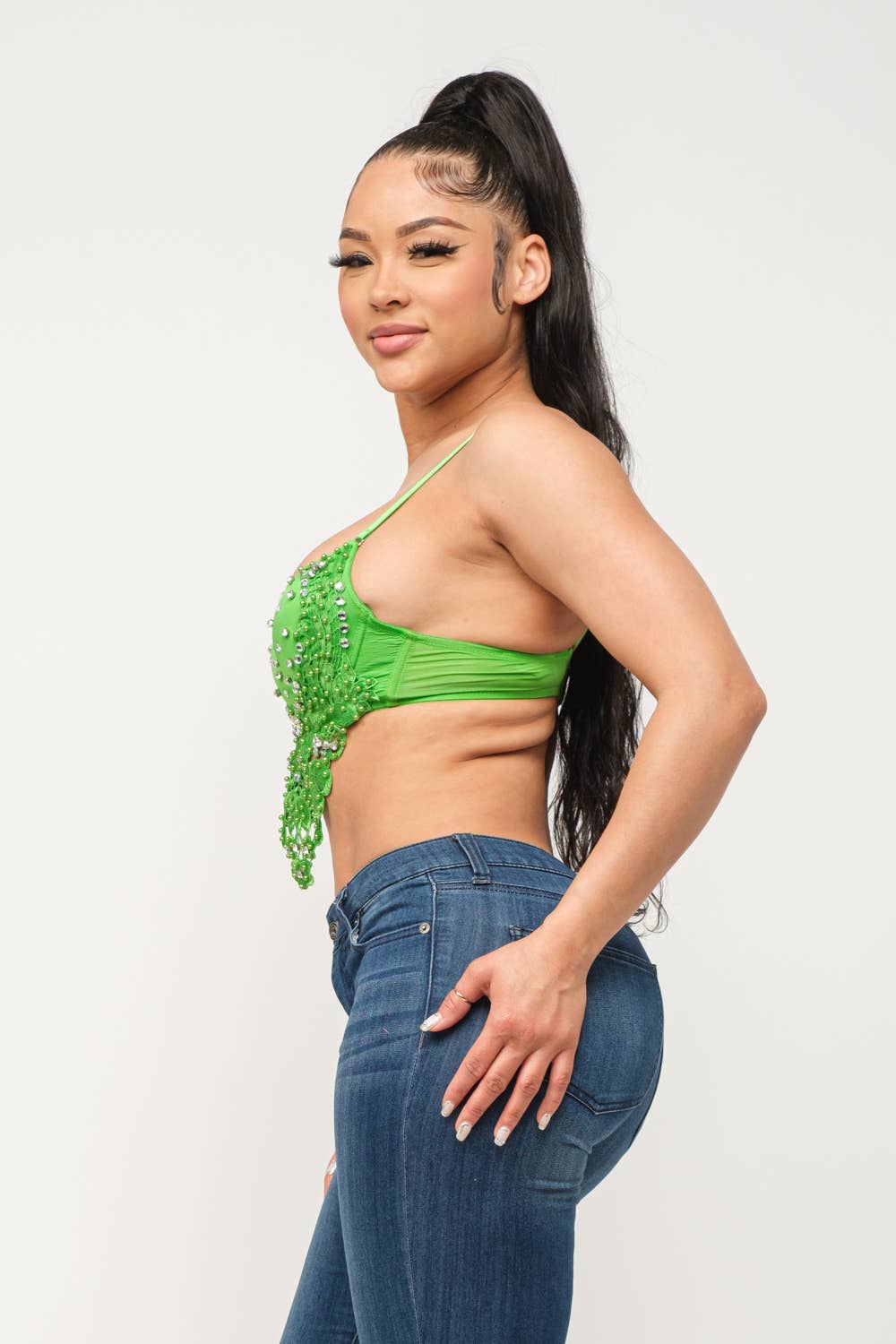 Rhinestone Lave Detail Padded Hanky Bustier Top