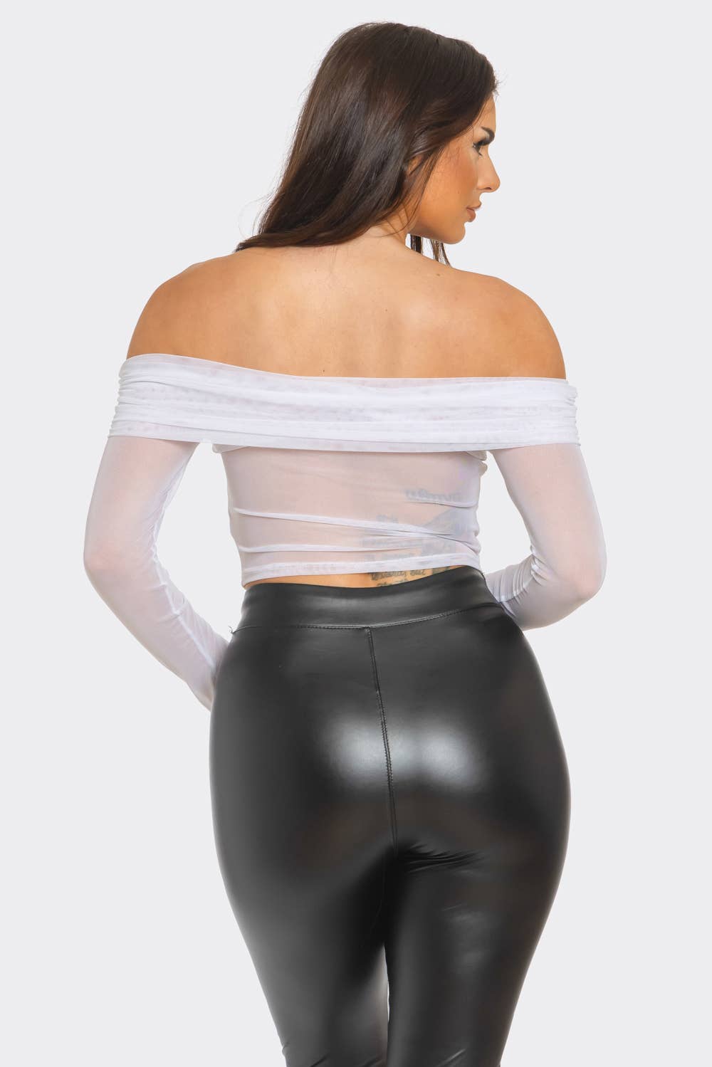Mesh Front Inside Lining Off Shoulder Shirring Top