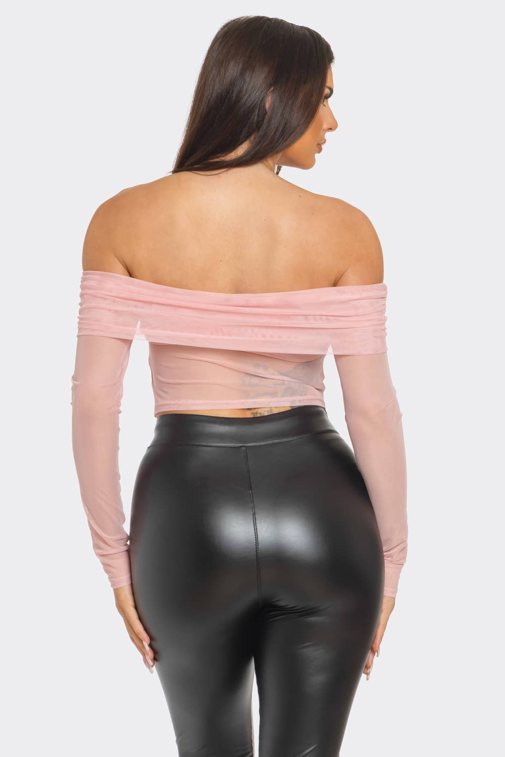 Mesh Front Inside Lining Off Shoulder Shirring Top