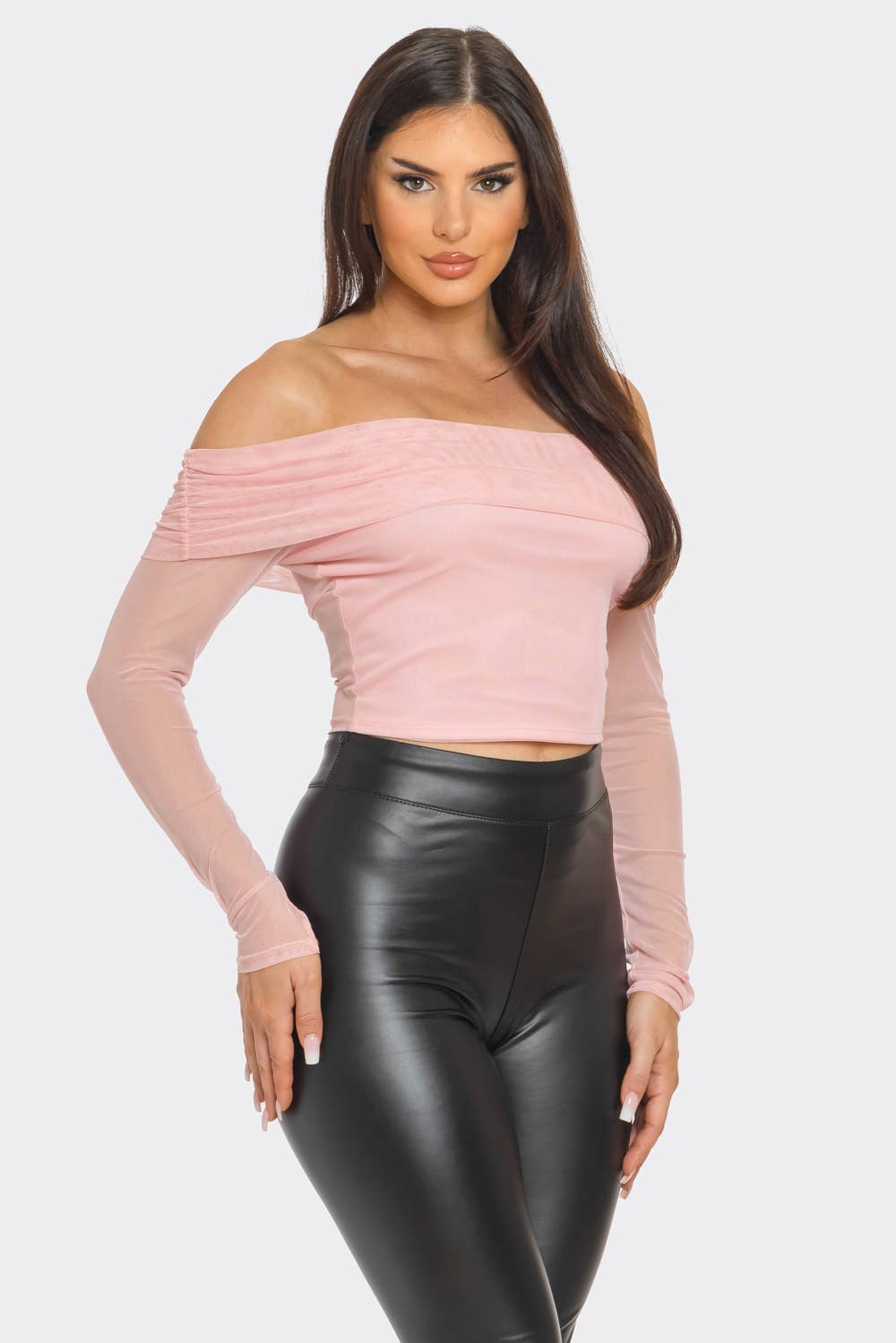 Mesh Front Inside Lining Off Shoulder Shirring Top
