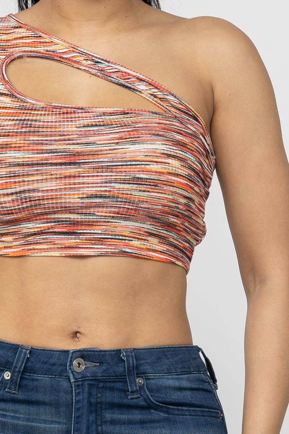 Space Dye One Shoulder Cut Out Detail Crop Top