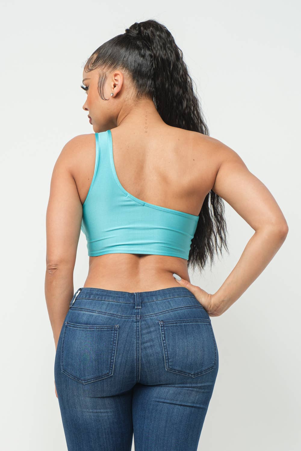 Boned Bodice Corset Style One Shoulder Crop Top