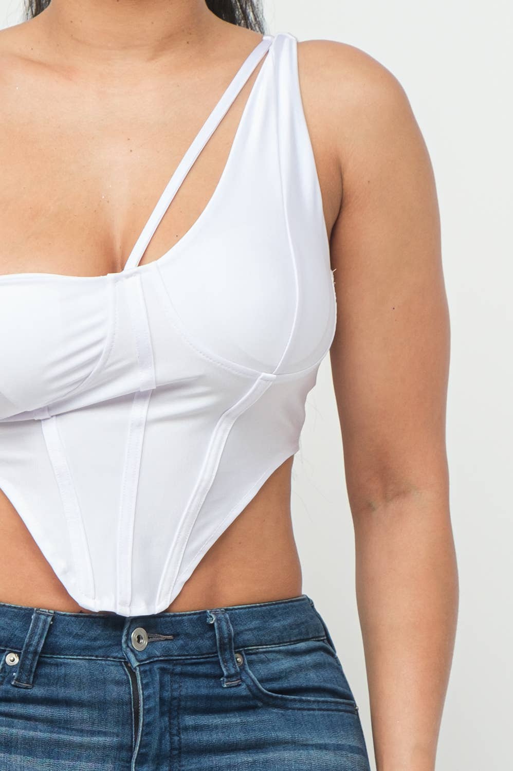 Boned Bodice Corset Style One Shoulder Crop Top