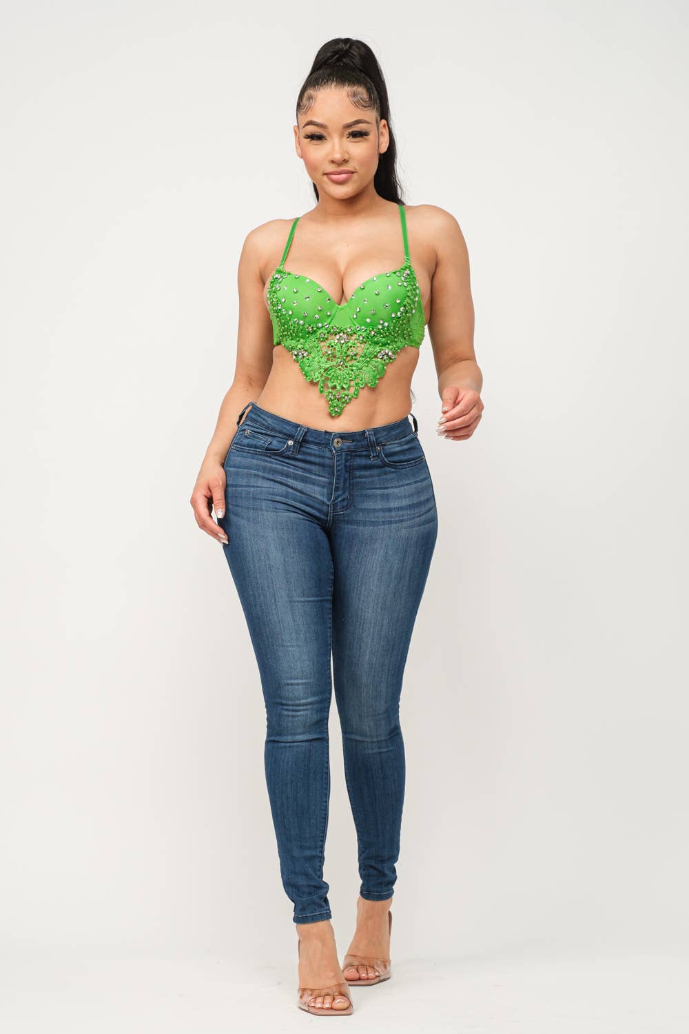 Rhinestone Lave Detail Padded Hanky Bustier Top