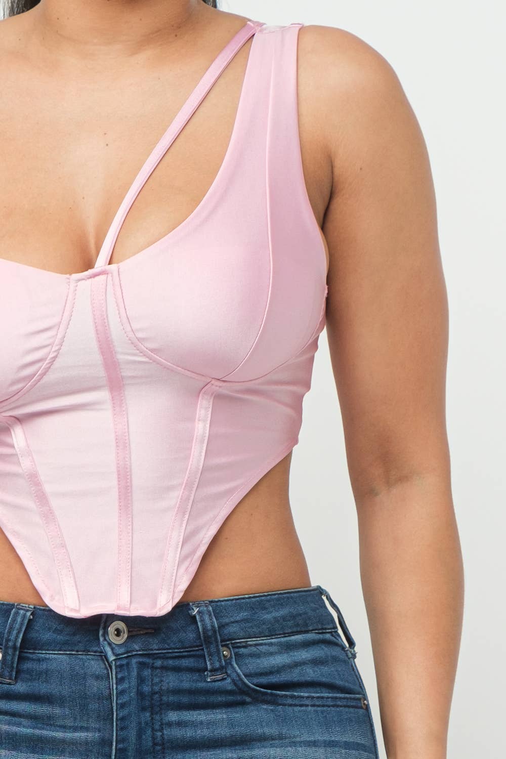 Boned Bodice Corset Style One Shoulder Crop Top