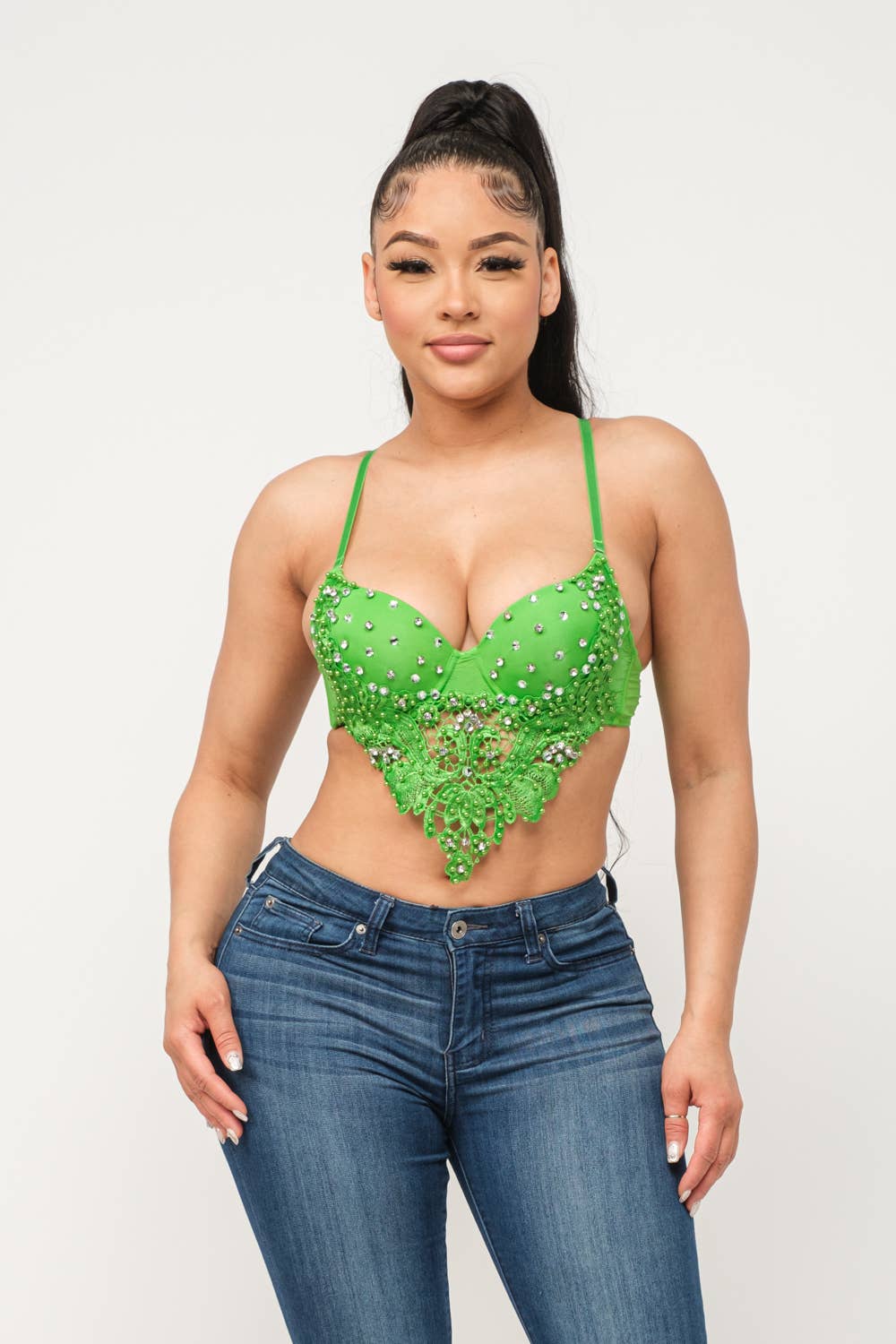 Rhinestone Lave Detail Padded Hanky Bustier Top