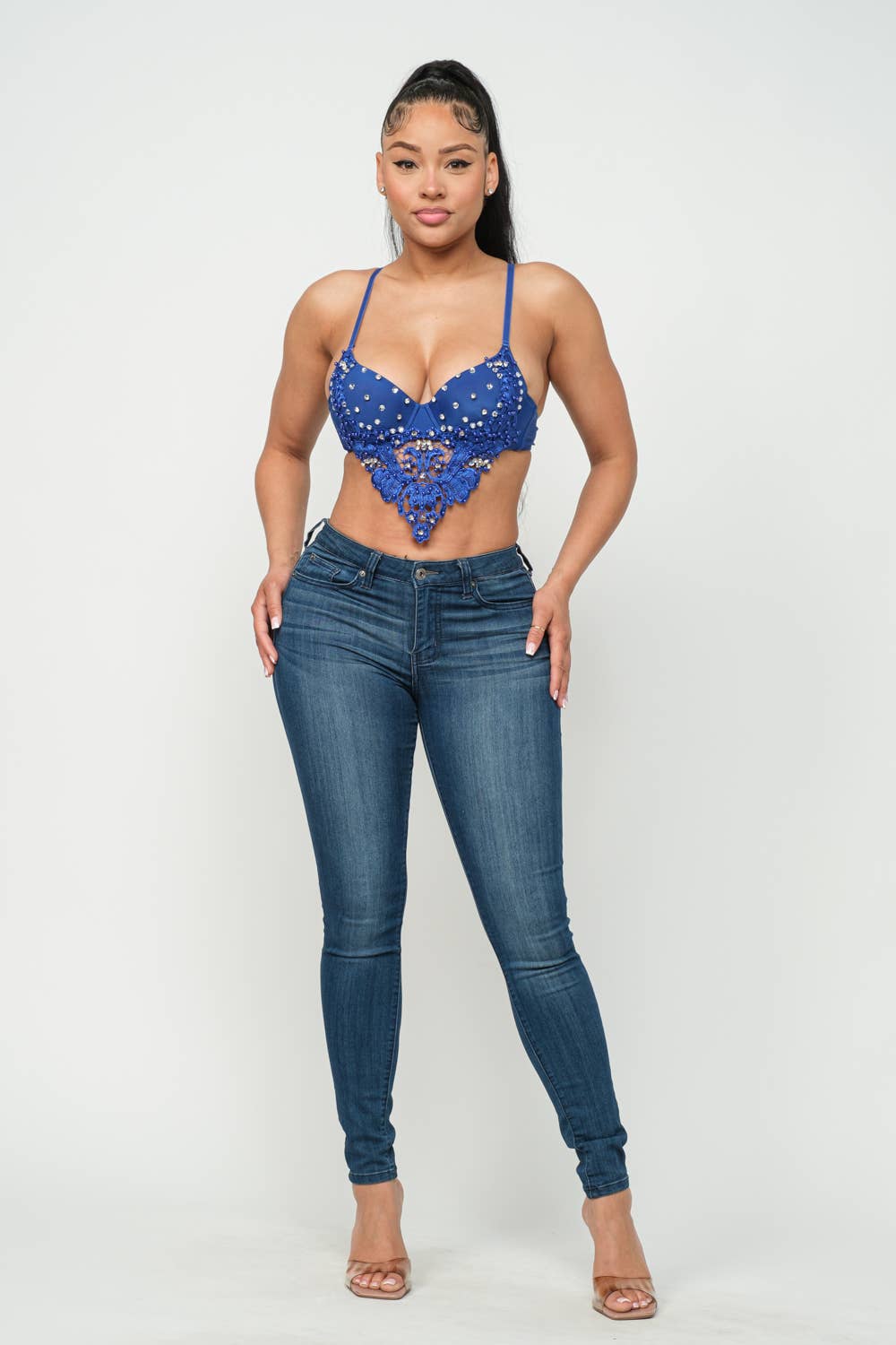 Rhinestone Lave Detail Padded Hanky Bustier Top