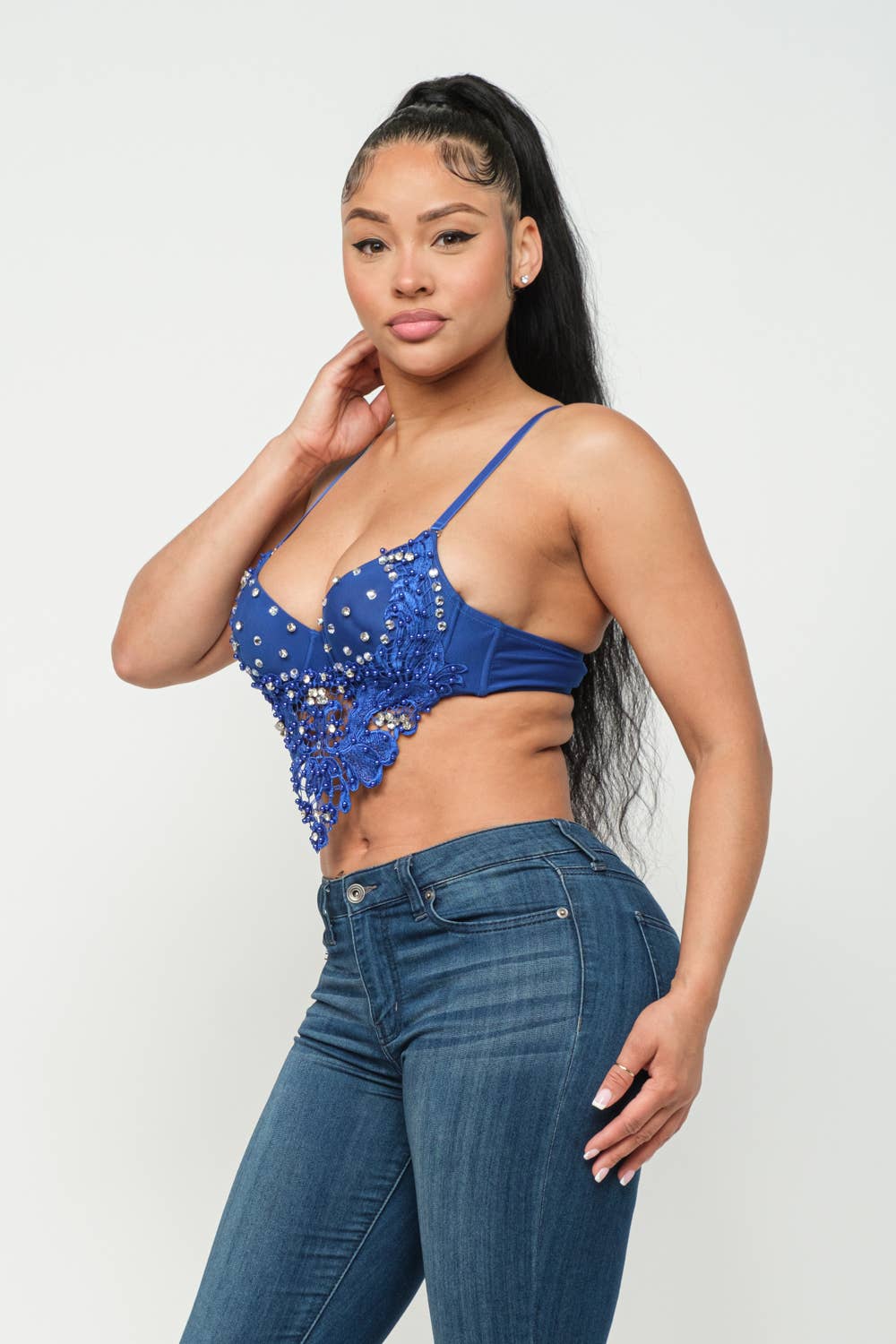 Rhinestone Lave Detail Padded Hanky Bustier Top