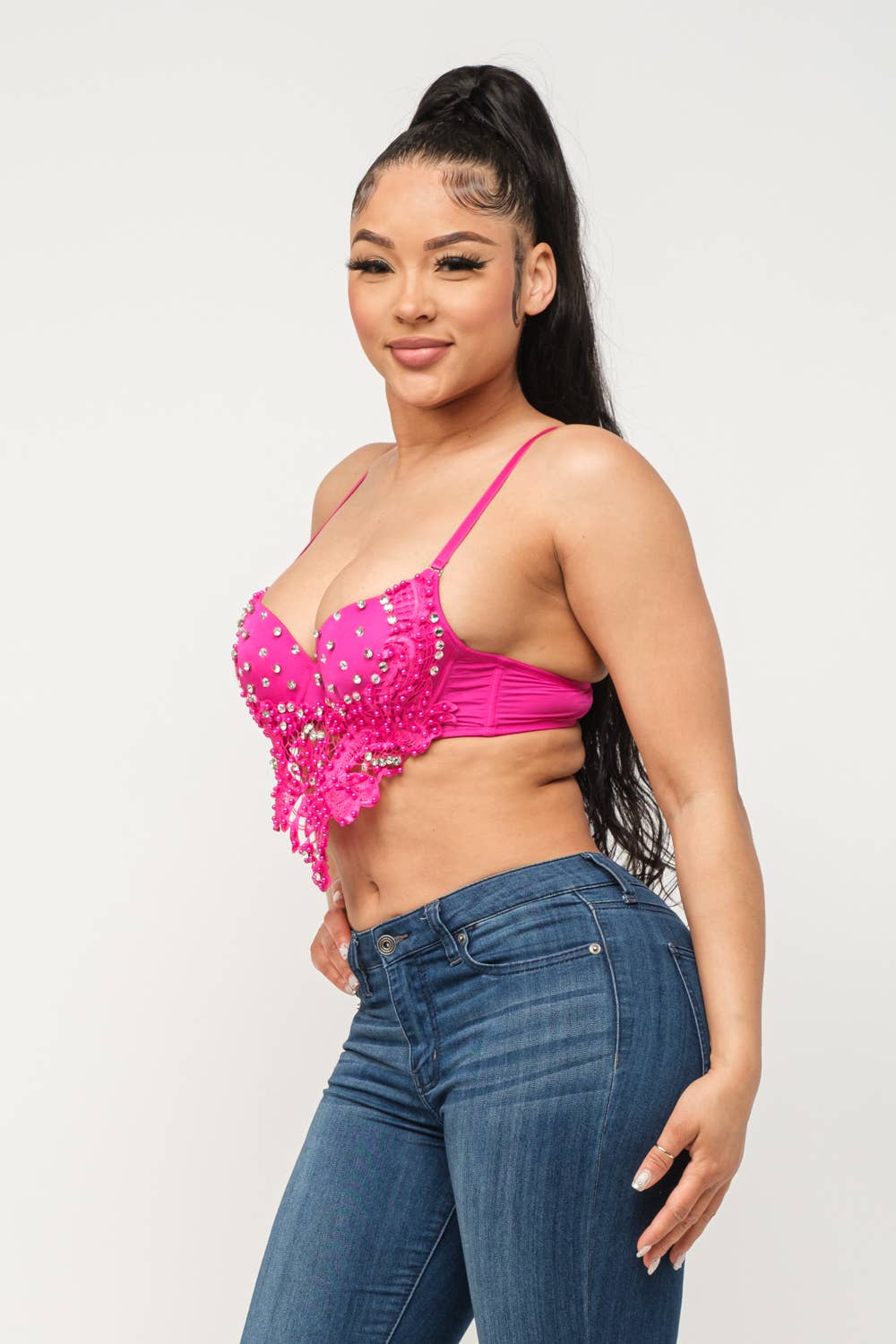 Rhinestone Lave Detail Padded Hanky Bustier Top