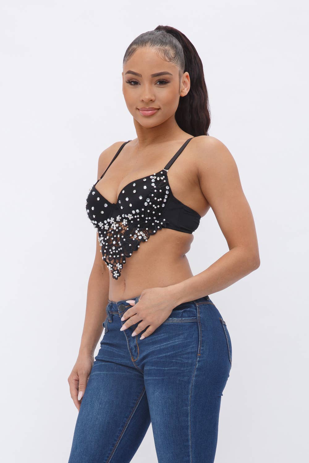 Rhinestone Lave Detail Padded Hanky Bustier Top